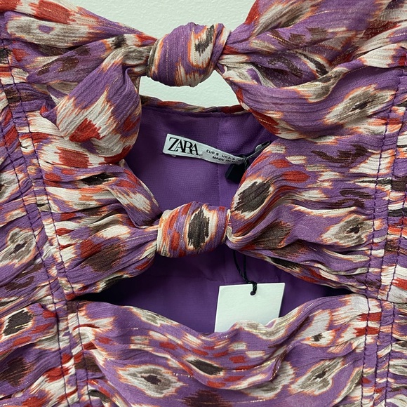 Zara Purple Gold Metallic Twist Front Draped Ruched Mini Dress. NWT - Picture 6 of 6